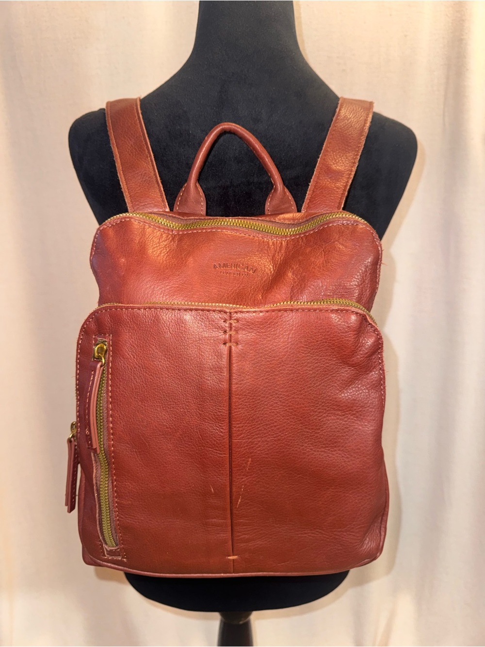 American Leather Co Cognac Backpack Canvas Straps